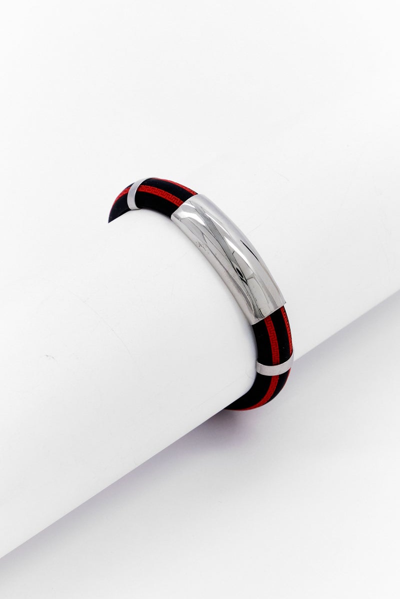 Steeltime سوار تعريف للرجال من الفولاذ المقاوم للصدأ والمطاط، أسود - Image 1